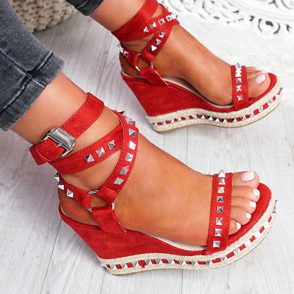 Women's Daily Sandals Numy Wedge Rock Studs Sandals Platform Shoes