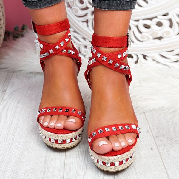 Women's Daily Sandals Numy Wedge Rock Studs Sandals Platform Shoes