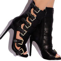 Women's Fashion Pointed Toe Buckled Ankle Sandal Boots