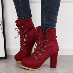 Women's Non Slip Chunky Platform High Heels Lace Up Ankle Boots