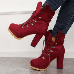 Women's Non Slip Chunky Platform High Heels Lace Up Ankle Boots