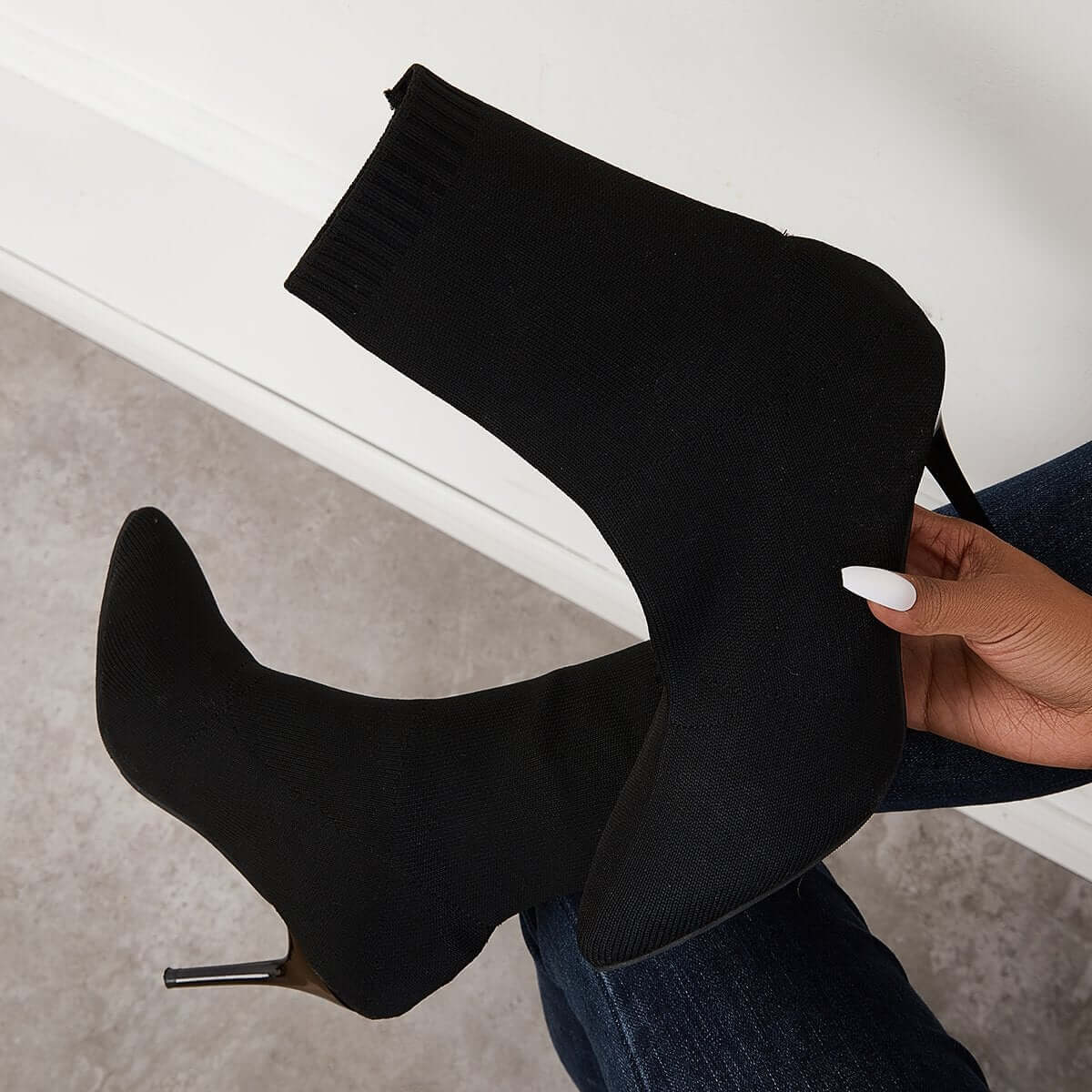 Women's Stretch Knit Sock Boots Pointed Toe Stiletto High Heel Boots