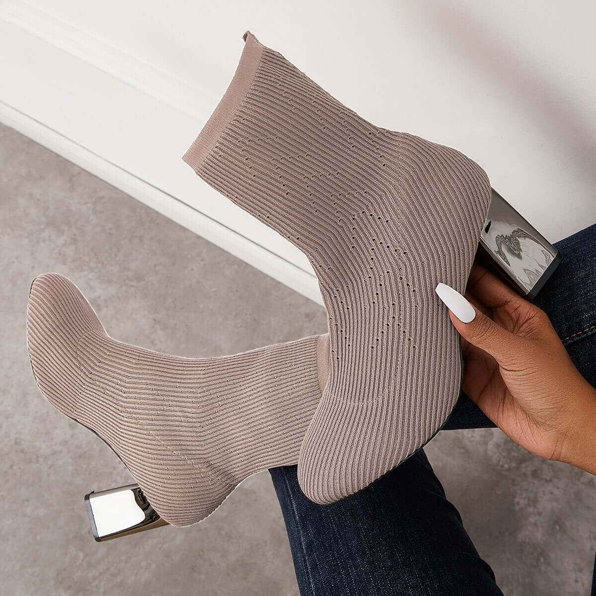 Stretch Knit Chunky Heel Sock Boots Slip on Ankle Booties for Women