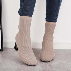 Stretch Knit Chunky Heel Sock Boots Slip on Ankle Booties for Women