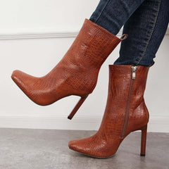 Women's Leather High Heel Ankle Boots