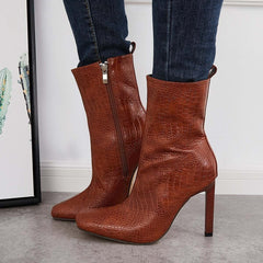 Women's Leather High Heel Ankle Boots