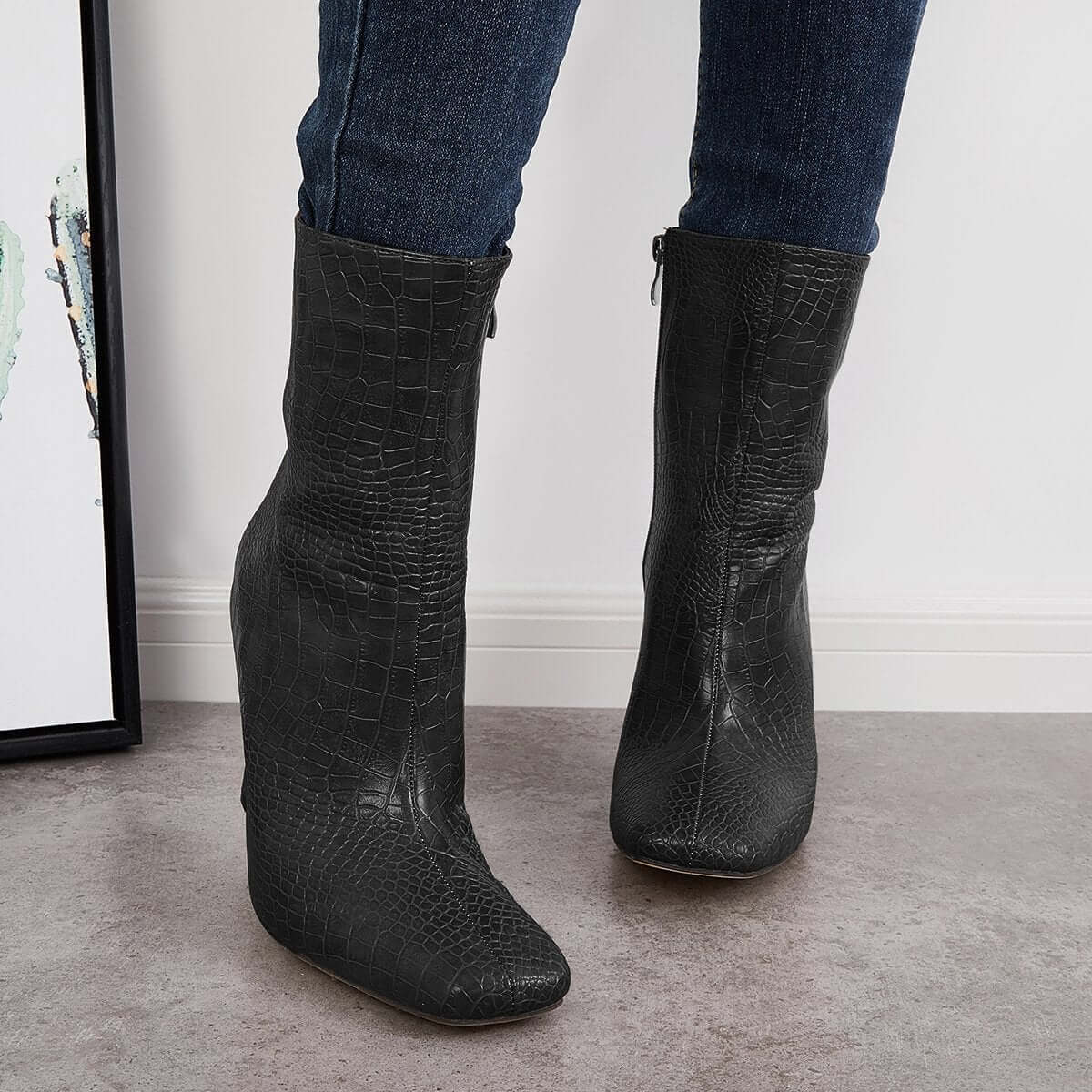 Women's Leather High Heel Ankle Boots