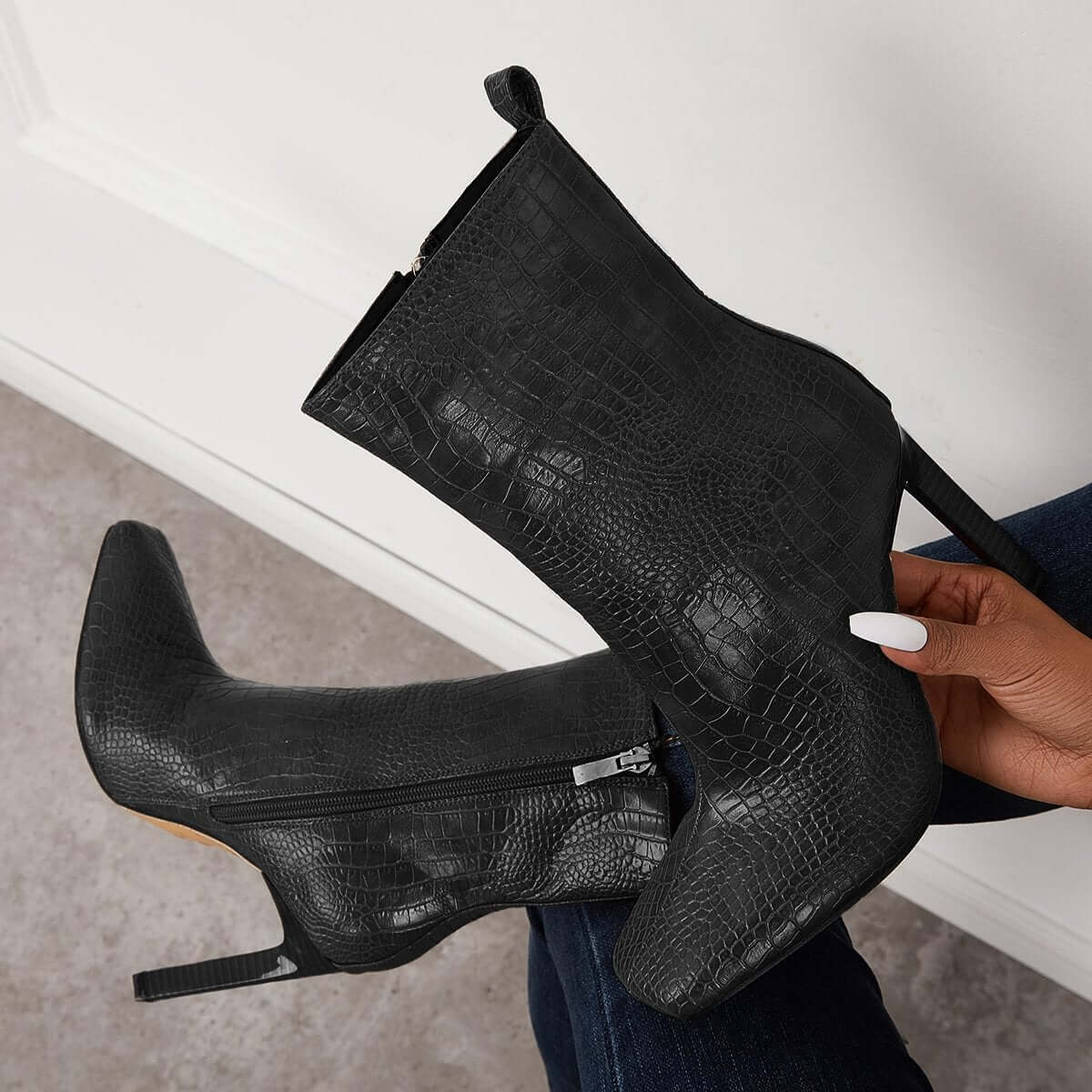 Women's Leather High Heel Ankle Boots