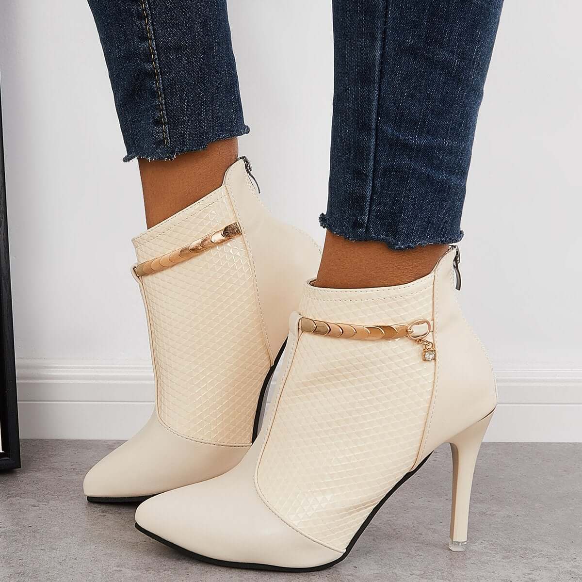 Women's Pointed Toe Stiletto High Heel Dress Booties Back Zip Ankle Boots