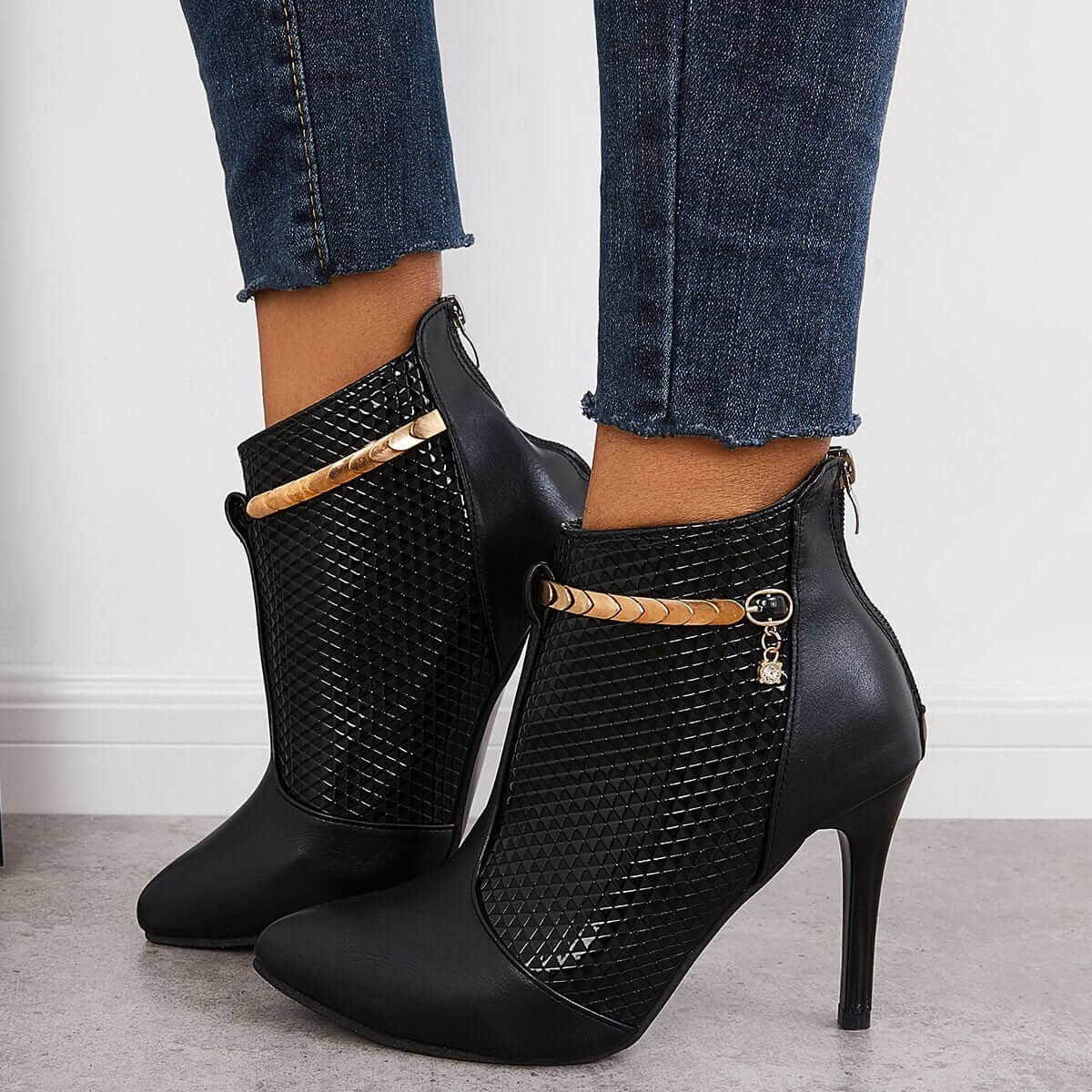 Women's Pointed Toe Stiletto High Heel Dress Booties Back Zip Ankle Boots