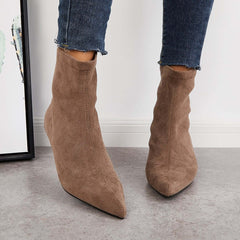 Suede Low Kitten Heel Ankle Boots Pointed Toe Slip on Booties for Women