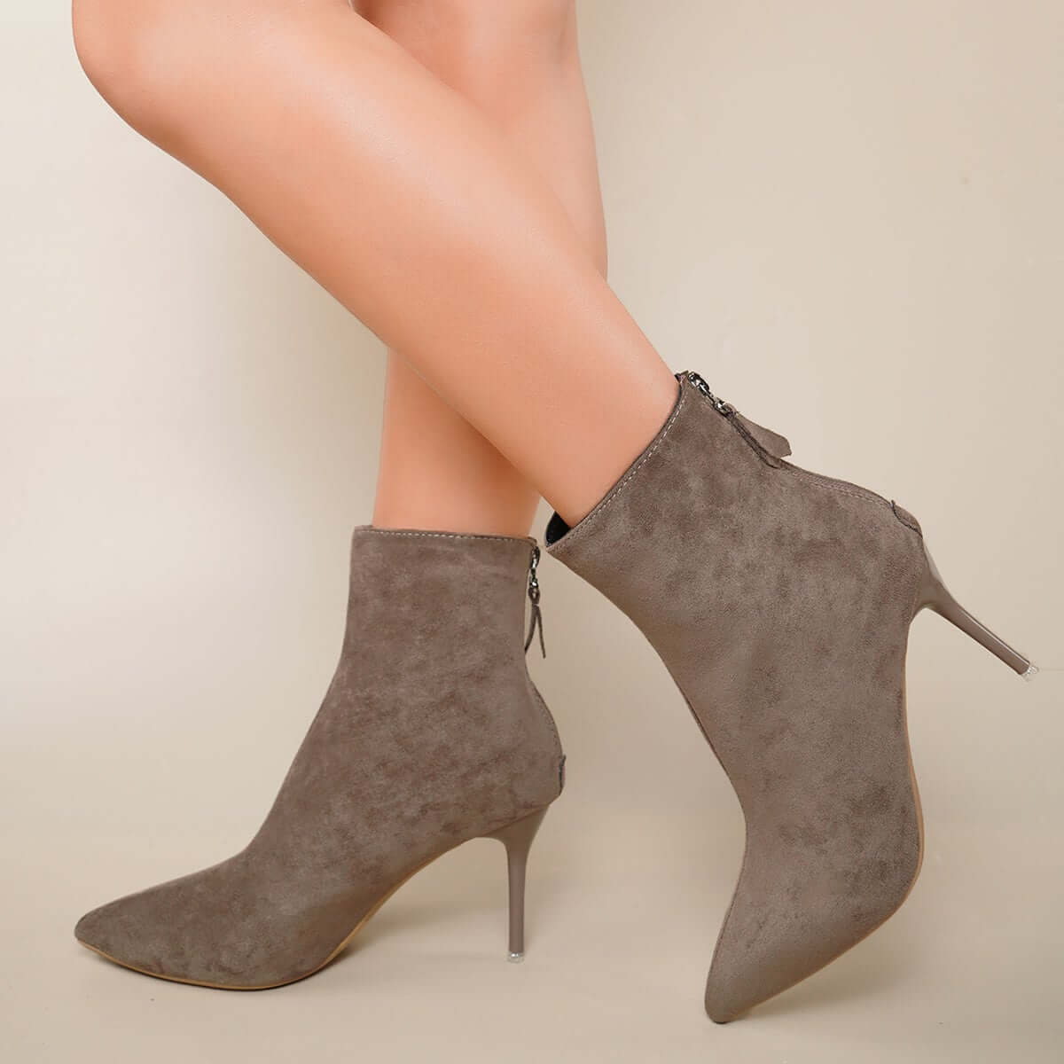 Pointed Toe Stiletto High Heel Ankle Boots Back Zipper Dress Booties