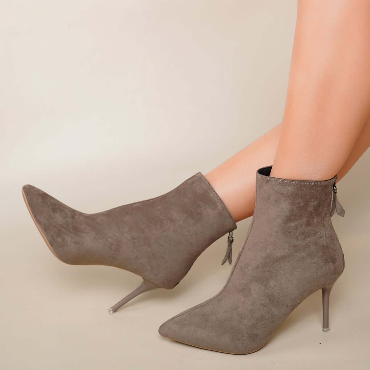 Pointed Toe Stiletto High Heel Ankle Boots Back Zipper Dress Booties