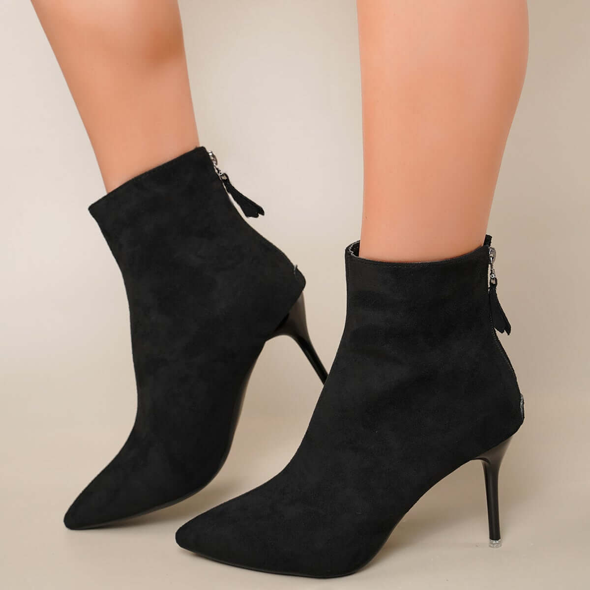 Pointed Toe Stiletto High Heel Ankle Boots Back Zipper Dress Booties