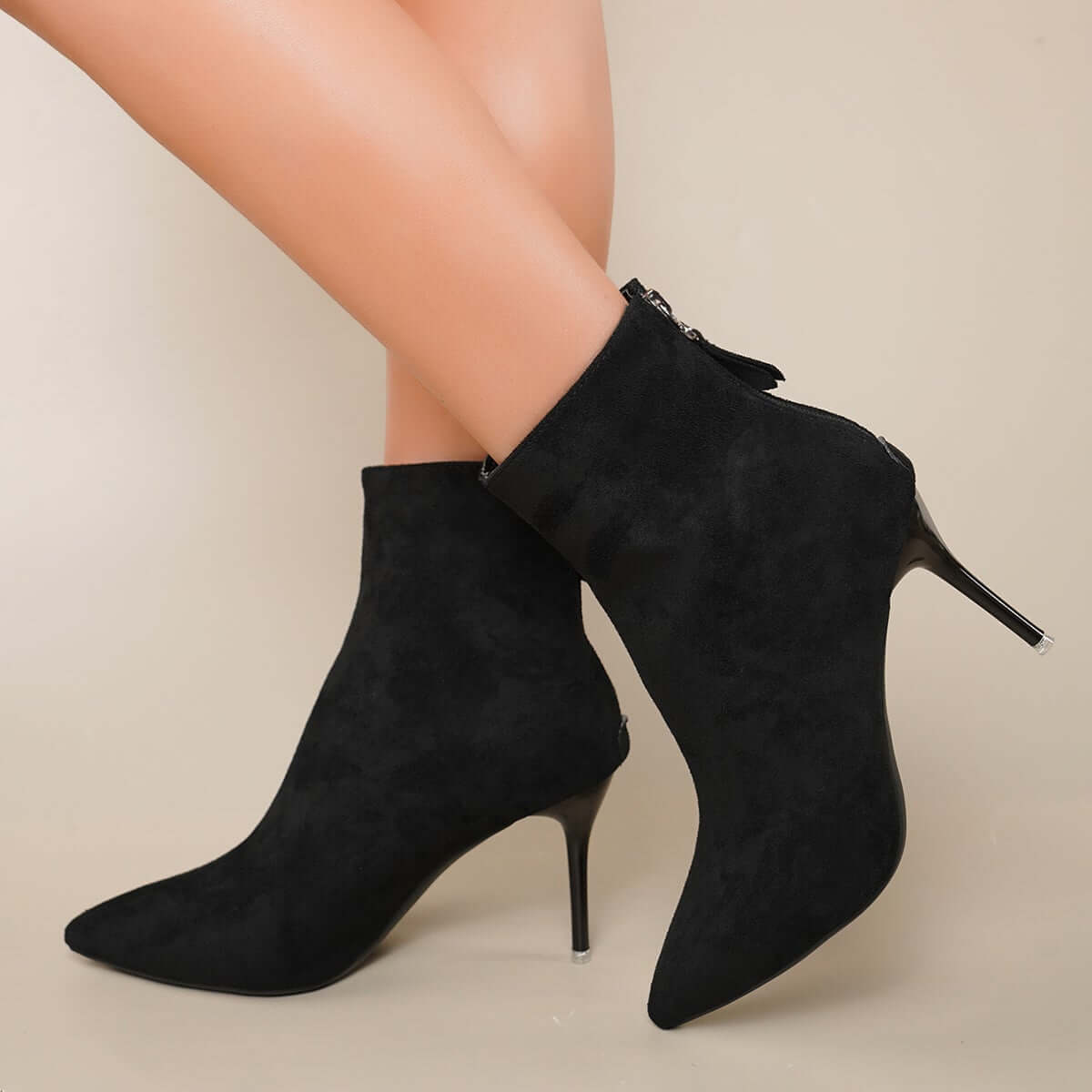 Pointed Toe Stiletto High Heel Ankle Boots Back Zipper Dress Booties