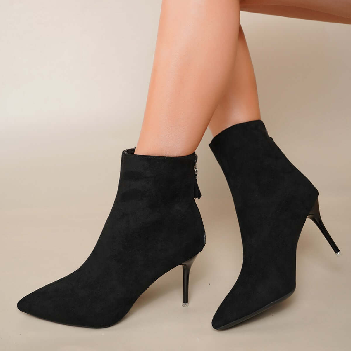 Pointed Toe Stiletto High Heel Ankle Boots Back Zipper Dress Booties