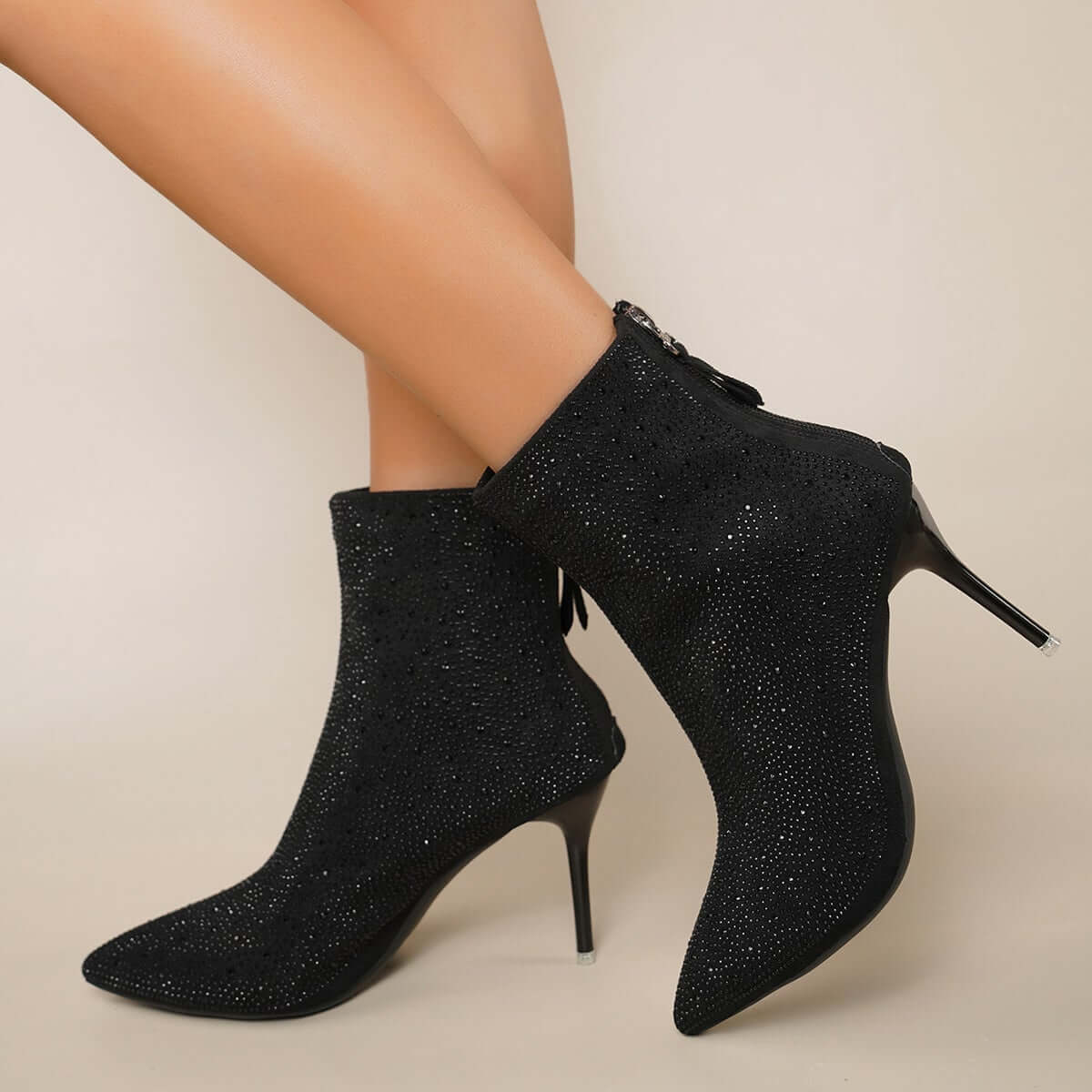 Glitter Pointed Toe Stiletto Heel Ankle Boots Sequin Dress Booties for Women