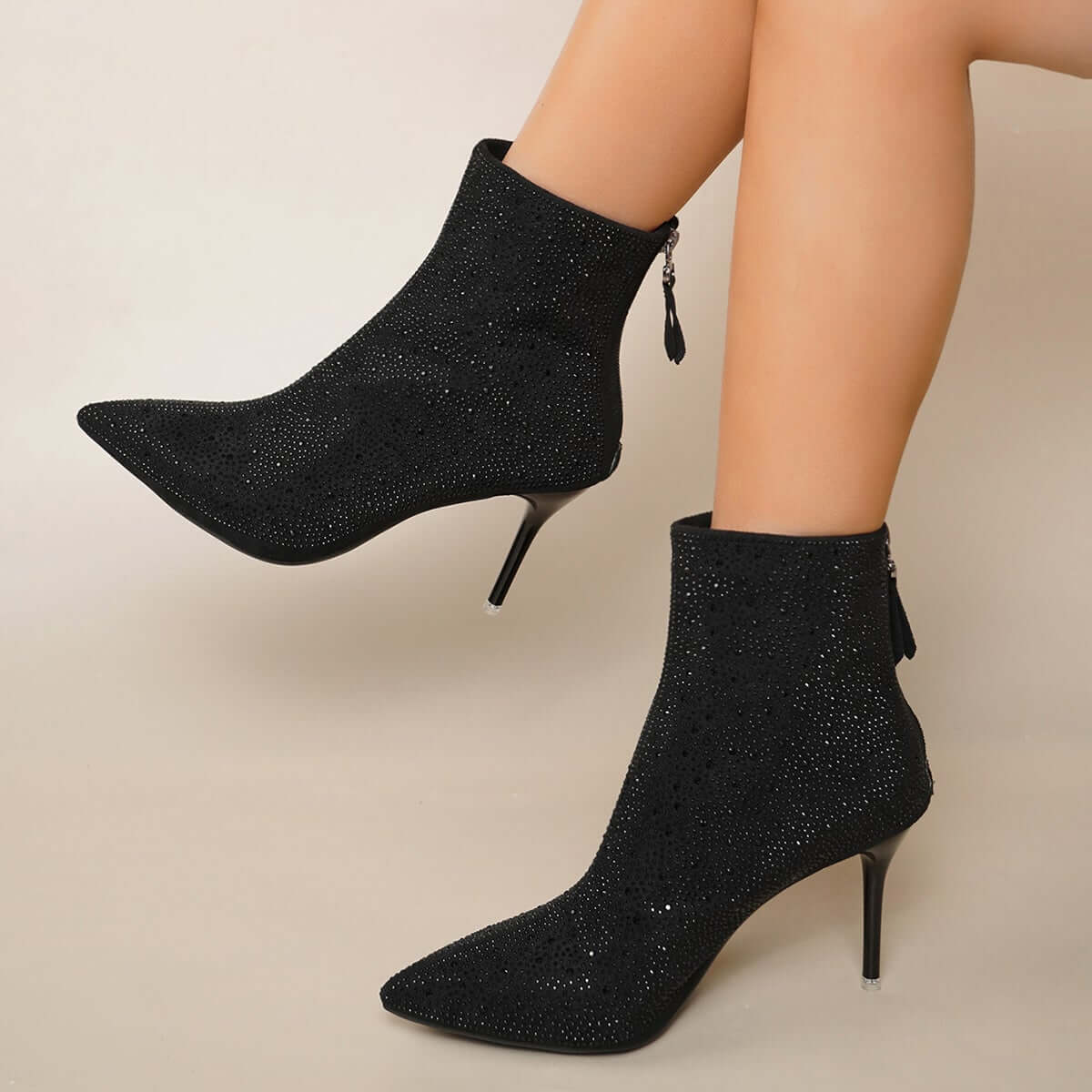 Glitter Pointed Toe Stiletto Heel Ankle Boots Sequin Dress Booties for Women