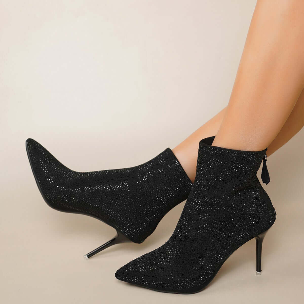 Glitter Pointed Toe Stiletto Heel Ankle Boots Sequin Dress Booties for Women