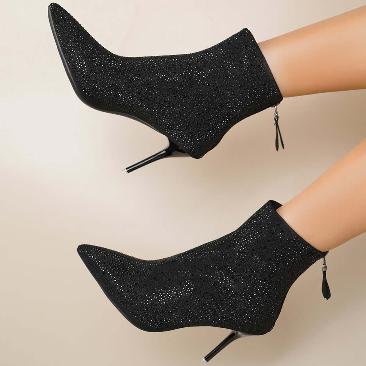 Glitter Pointed Toe Stiletto Heel Ankle Boots Sequin Dress Booties for Women