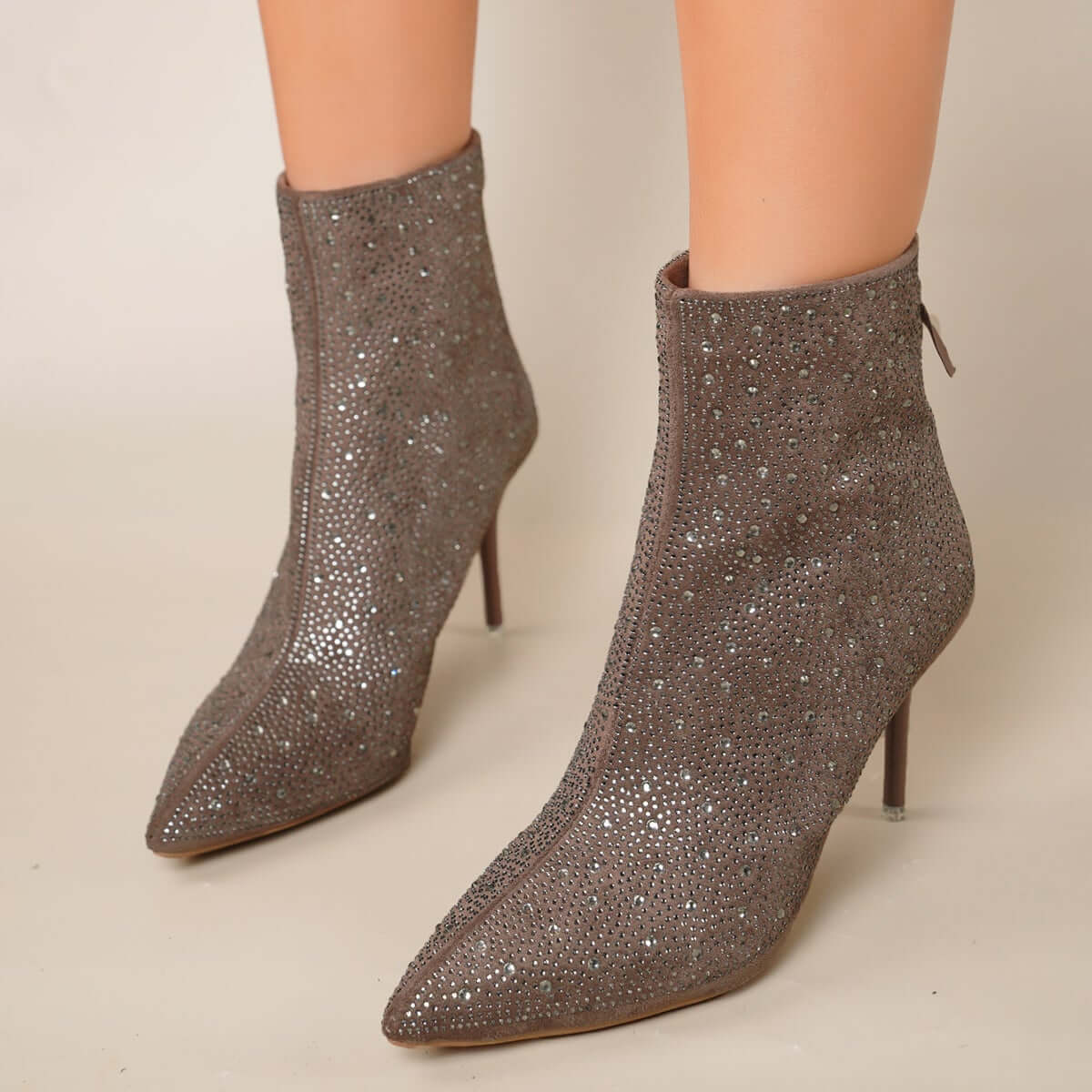 Glitter Pointed Toe Stiletto Heel Ankle Boots Sequin Dress Booties for Women