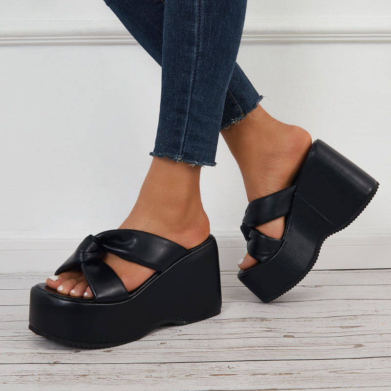 Crisscross Platform High Wedges Open Toe Slide Sandals