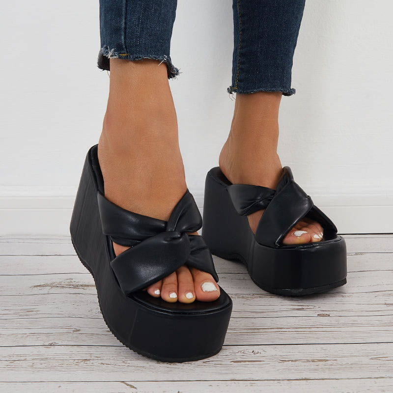 Crisscross Platform High Wedges Open Toe Slide Sandals