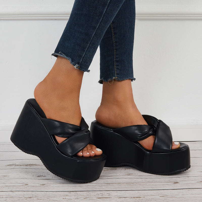 Crisscross Platform High Wedges Open Toe Slide Sandals