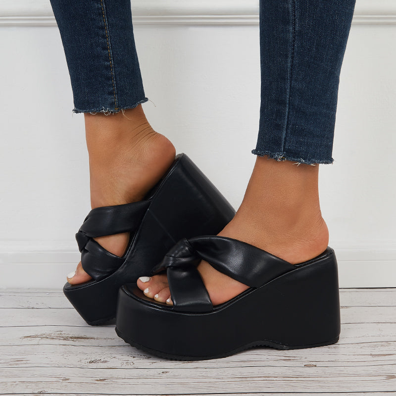 Crisscross Platform High Wedges Open Toe Slide Sandals