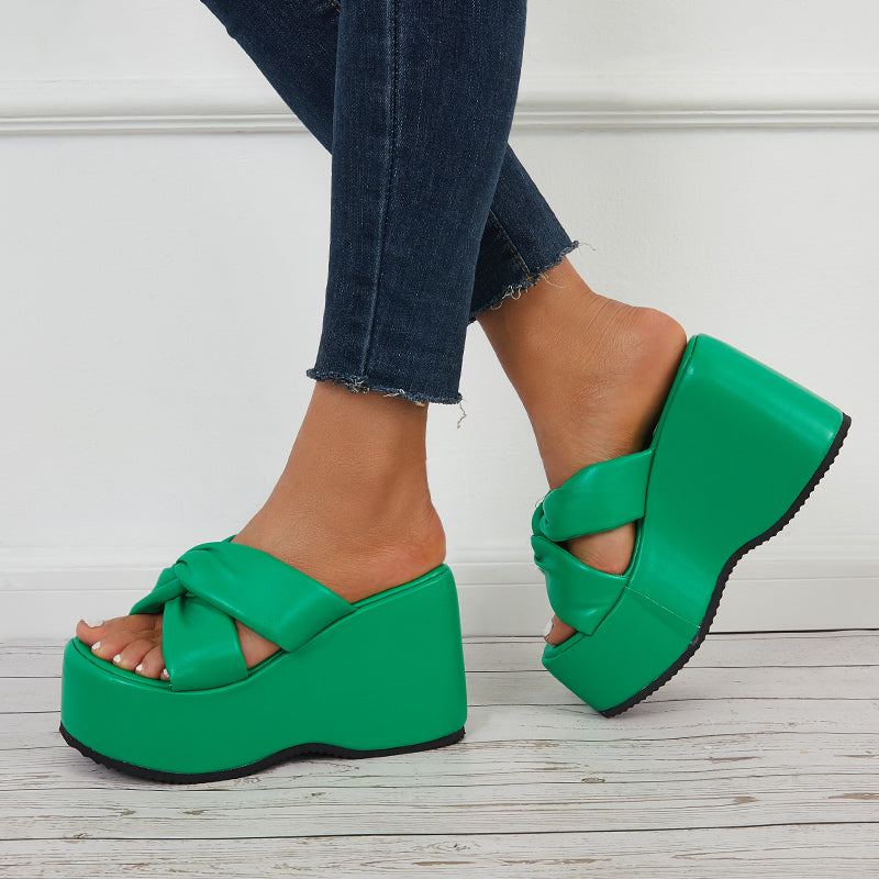 Crisscross Platform High Wedges Open Toe Slide Sandals