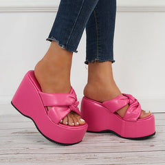 Crisscross Platform High Wedges Open Toe Slide Sandals