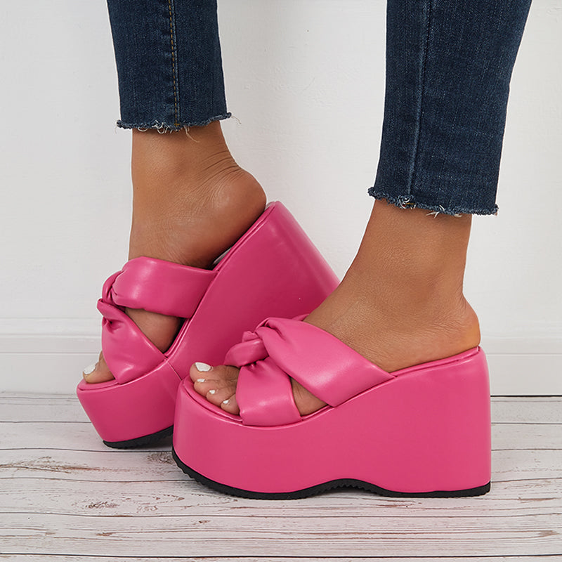 Crisscross Platform High Wedges Open Toe Slide Sandals