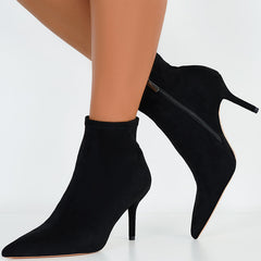 Pointed Toe Ankle Boots Stiletto Heels Side Zipper Faux Suede Booties