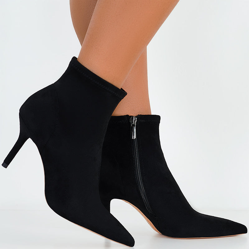 Pointed Toe Ankle Boots Stiletto Heels Side Zipper Faux Suede Booties