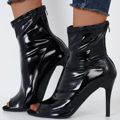 Peep Toe Stiletto High Heels Sock Boots Zip Up Ankle Boots