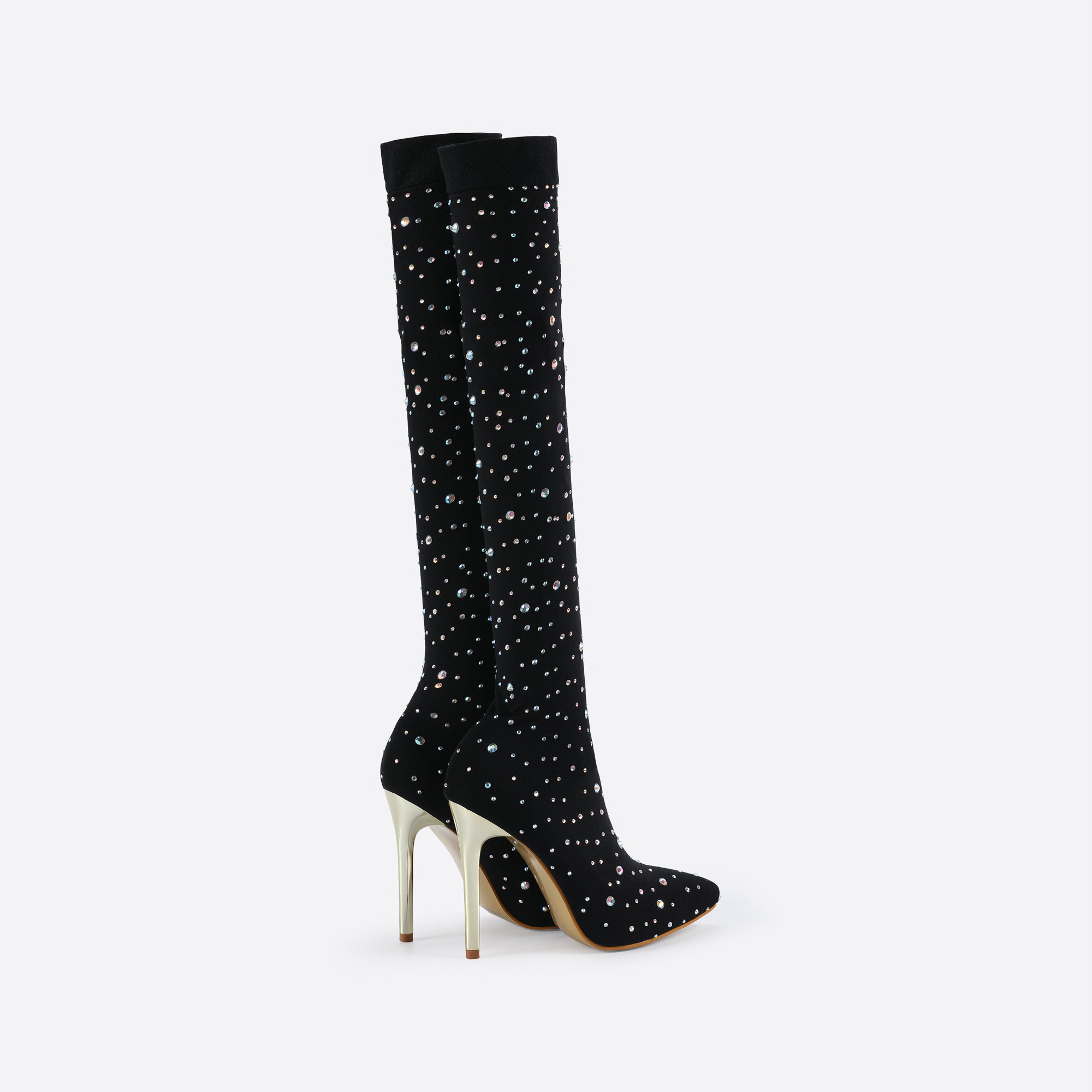 Futurecen- Women Rhinestone Over-The-Knee Sock Boots