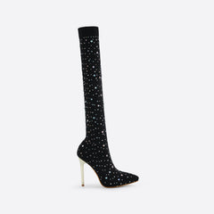 Futurecen- Women Rhinestone Over-The-Knee Sock Boots