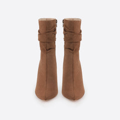 Women Point Toe Heeled Suede Boots