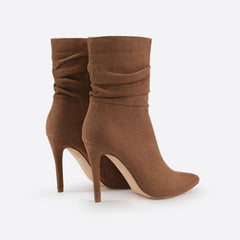 Women Point Toe Heeled Suede Boots