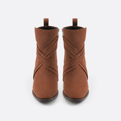 Women Suede Thick Heeled Side Zipper Boots