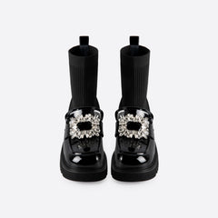 Women Rhinestone Thick-Soled Sock Boots