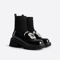 Women Rhinestone Thick-Soled Sock Boots