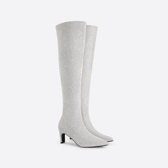 Women Knee High Fine Heeled Pointed Toe Boots