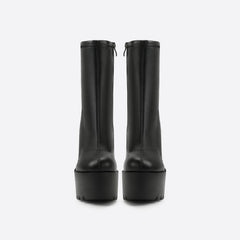 Women Waterproof Platform Side Zipper Thick Heel Boots