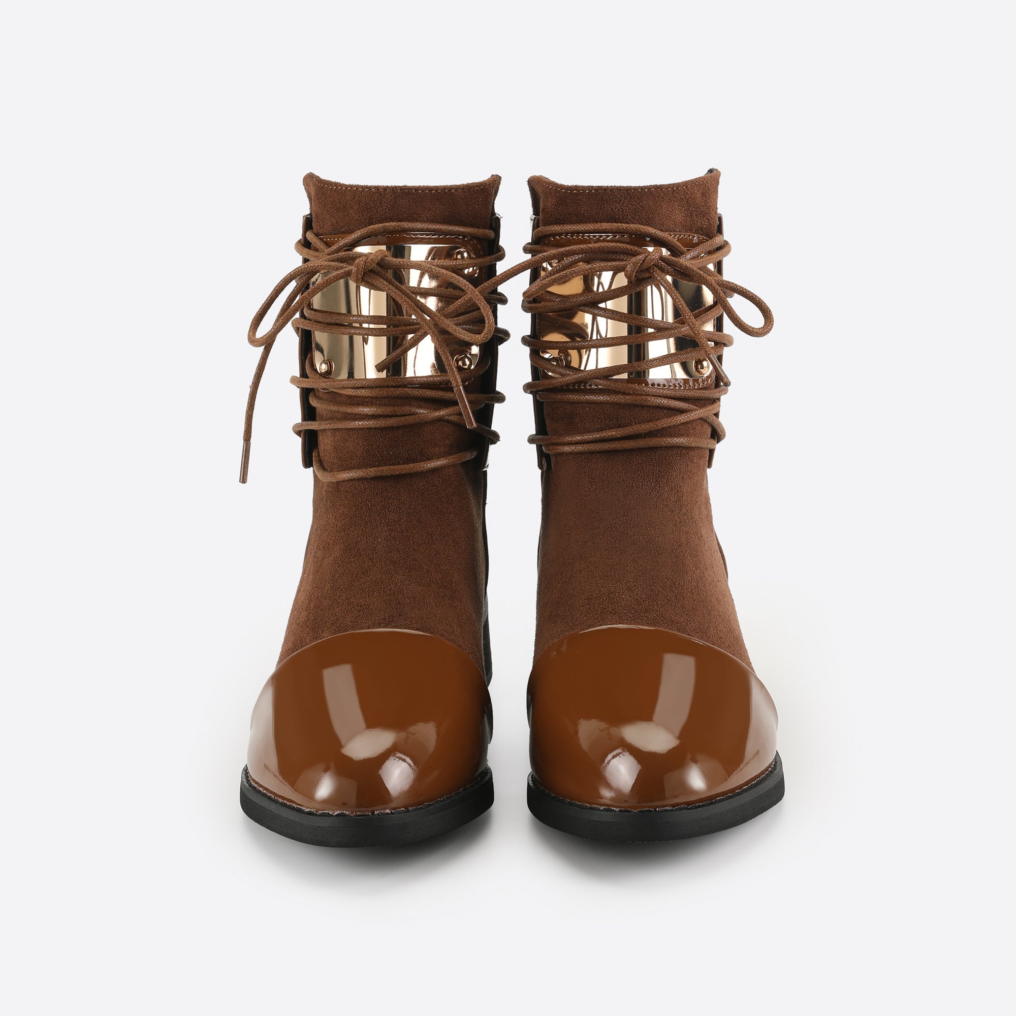 Women Lace-Up Round Toe Low Heeled Back Zipper Boots