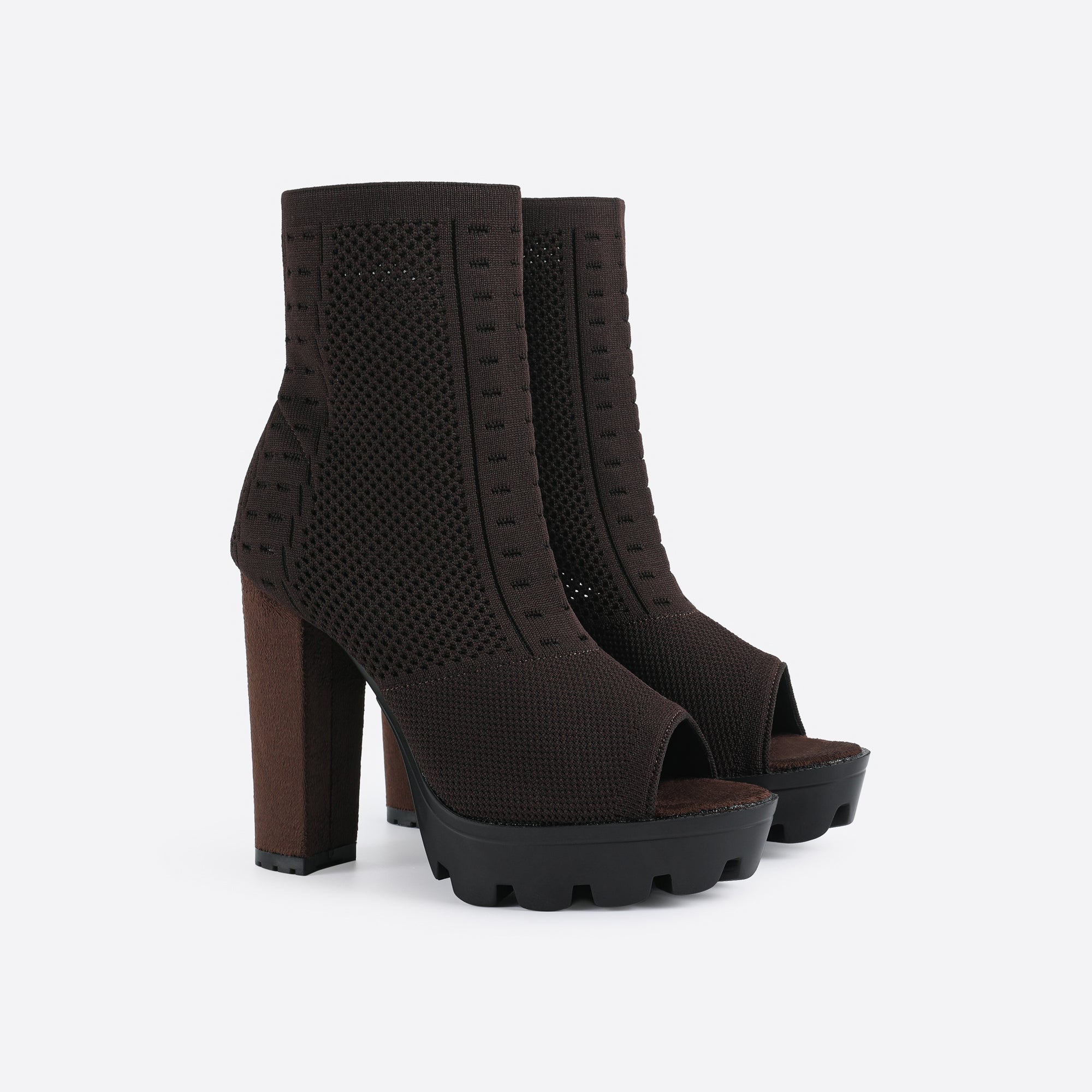 Futurecen- Women Peep Toe Block Sock Boots