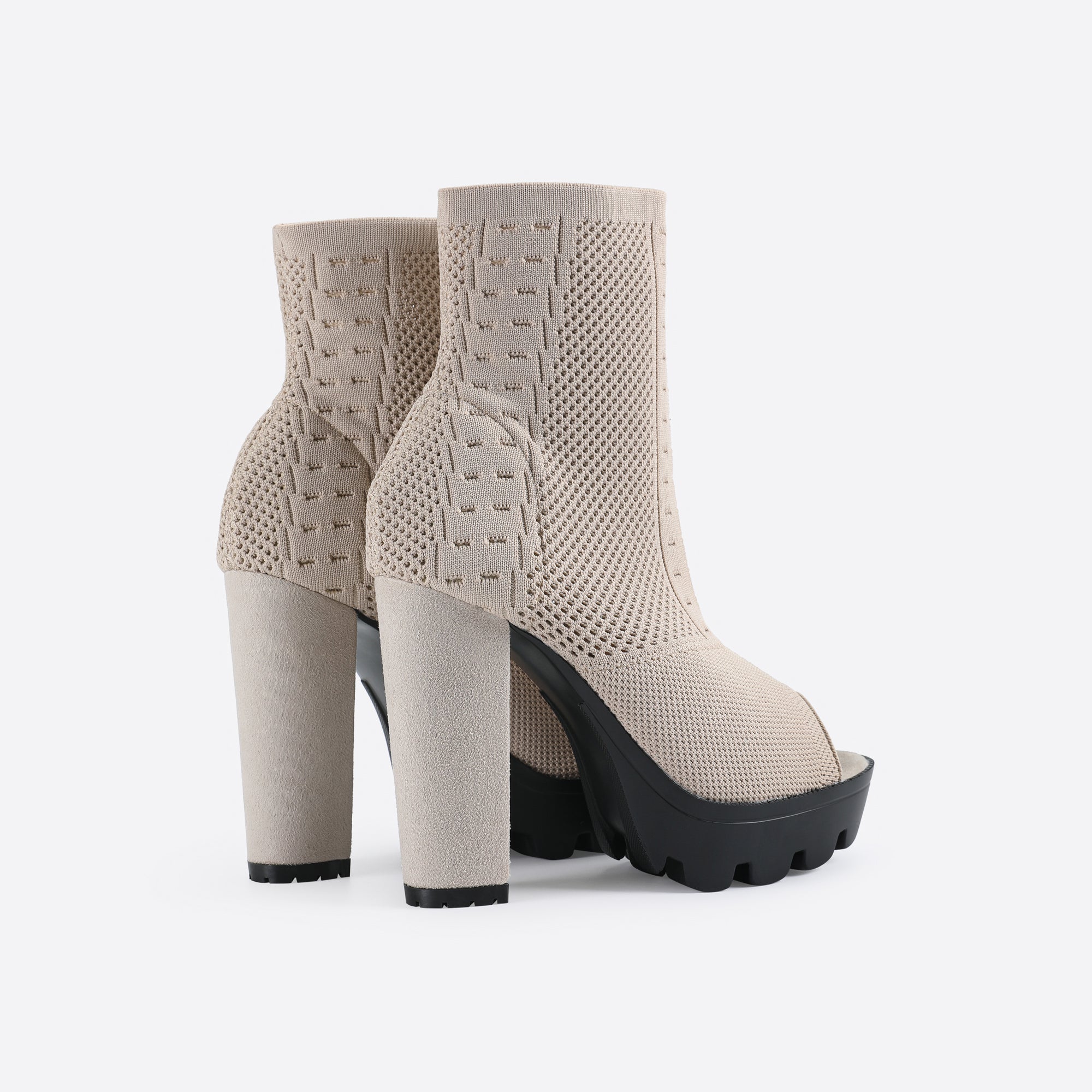 Futurecen- Women Peep Toe Block Sock Boots