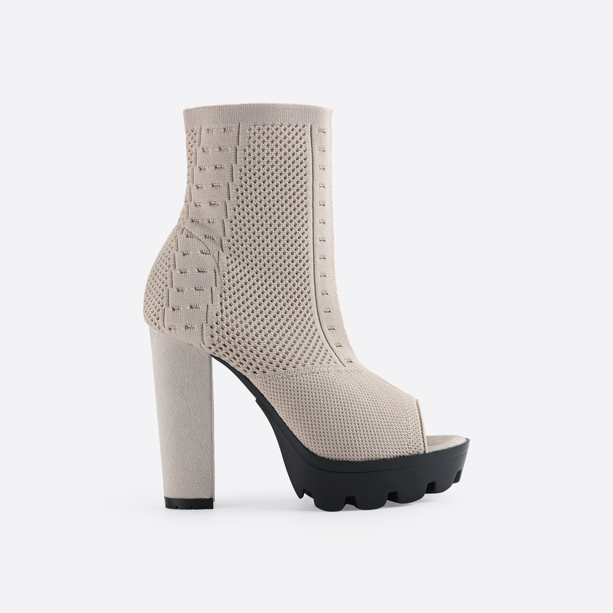 Futurecen- Women Peep Toe Block Sock Boots