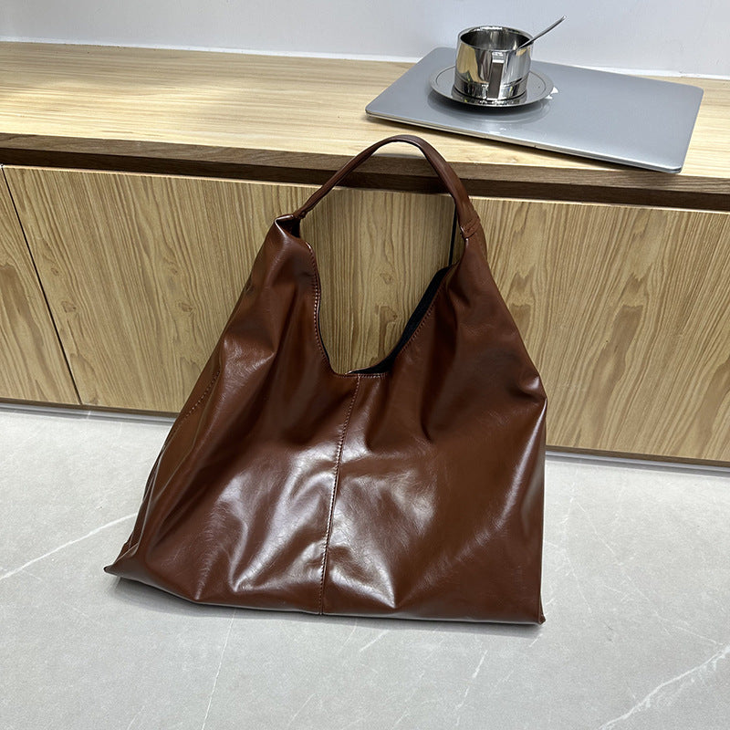 Trendy Solid Color Soft PU Large Capacity Hobo Bags