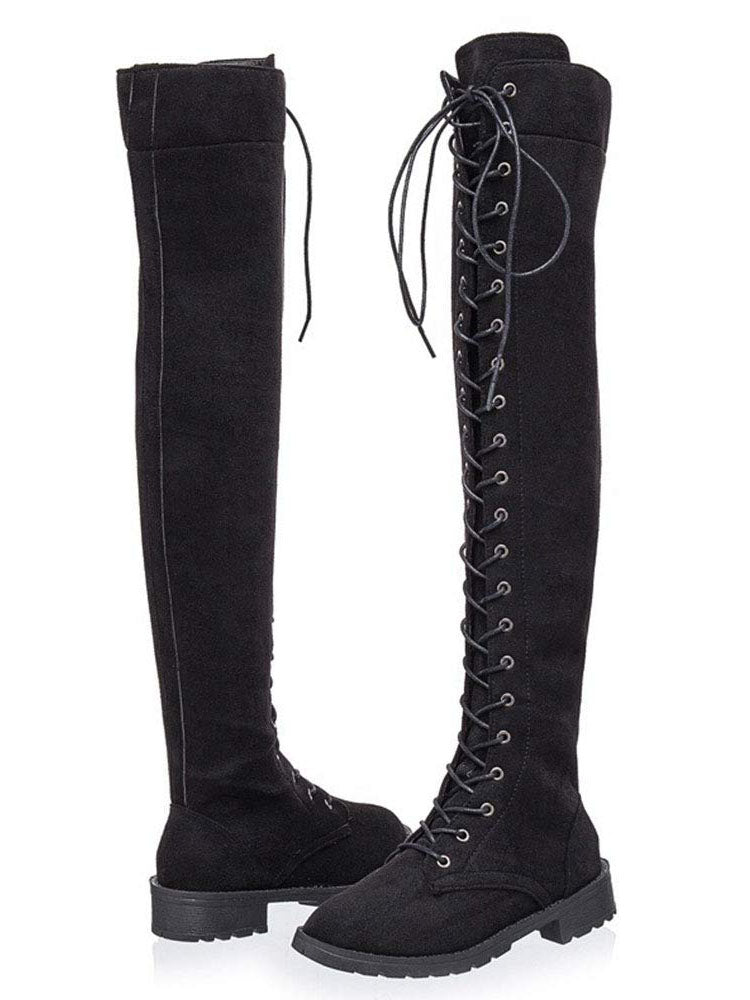 Lace Up Flat Suede Boots